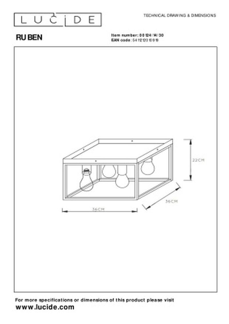 Lucide RUBEN - Zapustené stropné svietidlo - 4xE27 - Čierne